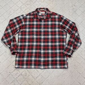 Vintage McGregor Shirt Mens L Red Plaid Flannel William Tell Wool Loop Collar 60